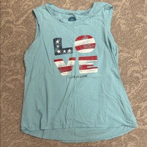 Life Is Good Women's Teal Muscle Tank with Patriotic Graphic
